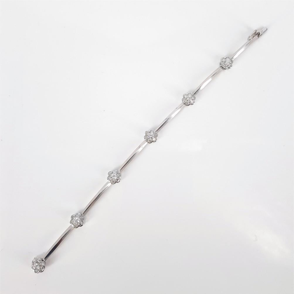 Women's 18ct White Gold Diamond Flower Bracelet For Sale