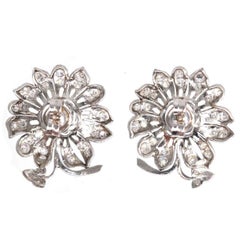 18ct White Gold Diamond Flower Cluster Earrings, 1940s