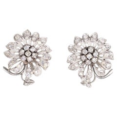18ct White Gold Diamond Flower Cluster Earrings, 1940s