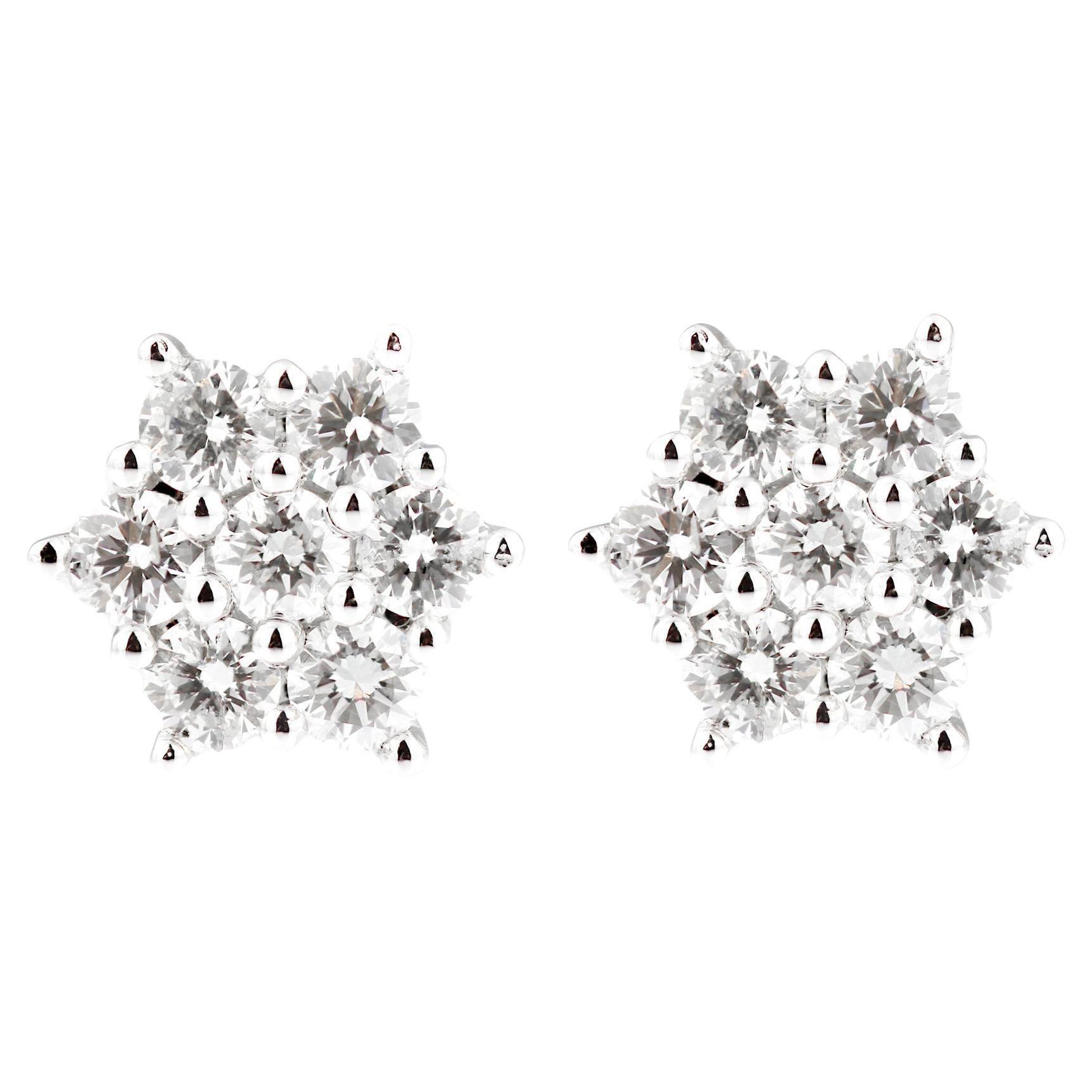 Boucles d'oreilles en or blanc 18ct et diamants avec fleur en grappe