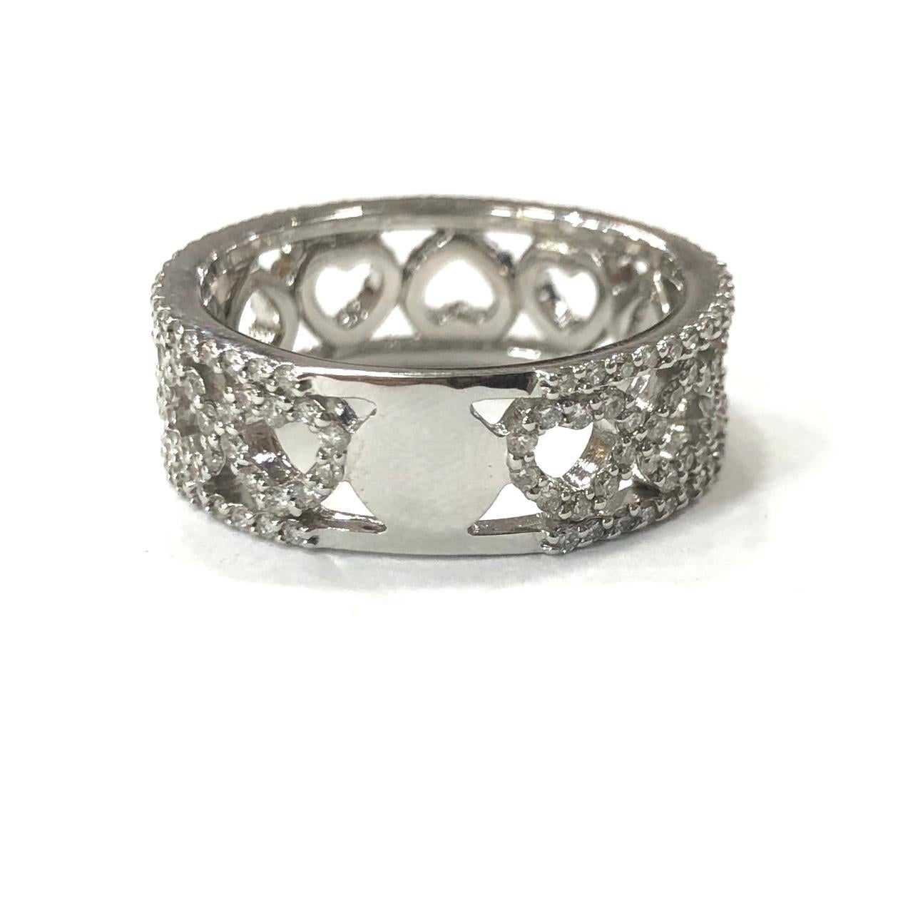 Modern 18 Carat White Gold Diamond Heart Band Wedding Ring For Sale