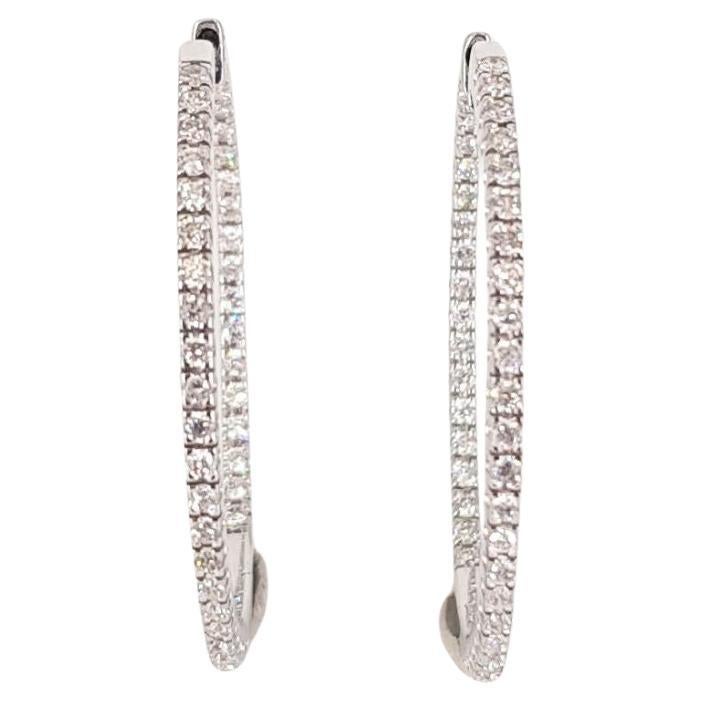 18ct White Gold Diamond Hoop Earrings For Sale