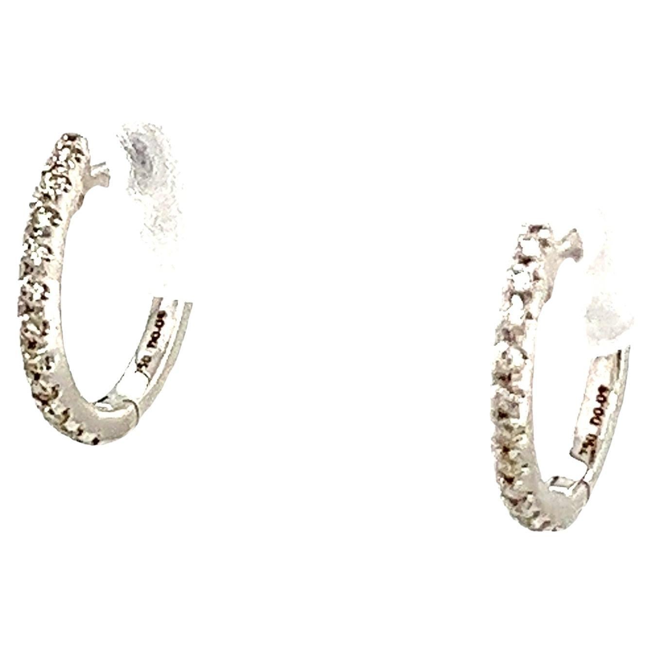 18ct White Gold Diamond Hoop Earrings, Set With 0.09ct Of Round Diamonds, 11mm