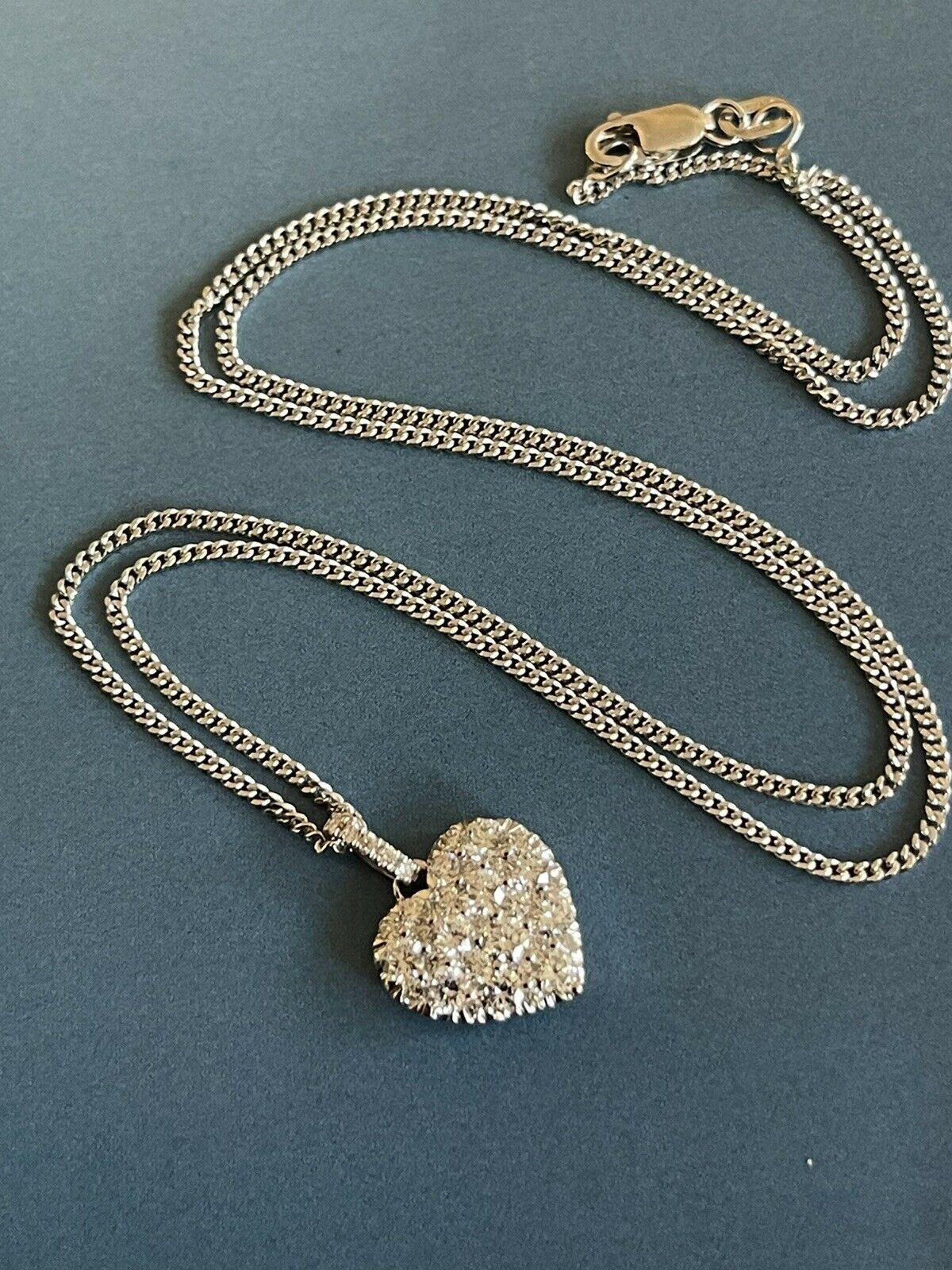 Women's 18ct White Gold Diamond Necklace 1ct Heart Pendant 18” Hallmarked VS One Carat For Sale