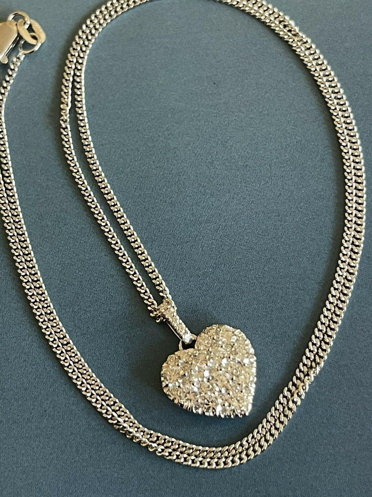 18ct White Gold Diamond Necklace 1ct Heart Pendant 18” Hallmarked VS One Carat For Sale 1