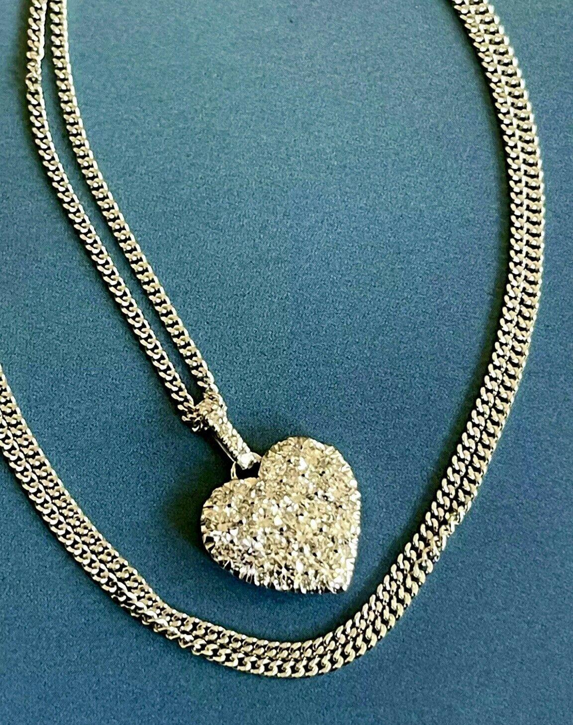 18ct White Gold Diamond Necklace 1ct Heart Pendant 18” Hallmarked VS One Carat For Sale 2