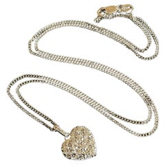 18ct White Gold Diamond Necklace 1ct Heart Pendant 18” Hallmarked VS One Carat