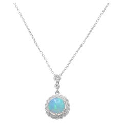 18ct White Gold Diamond & Opal Cluster Necklace 16"-18”