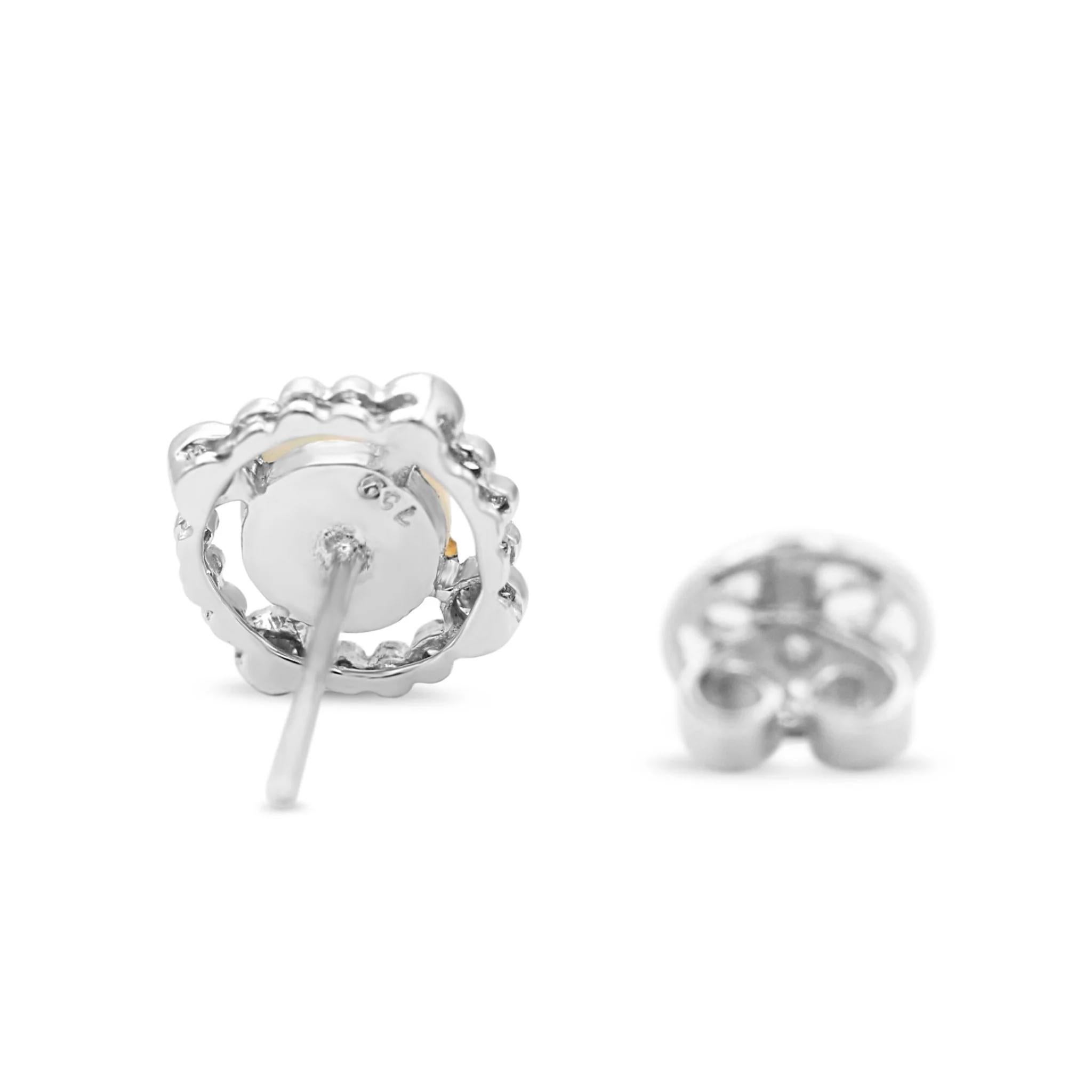 Brilliant Cut A Pair of 18ct White Gold Diamond & Opal Cluster Stud Earrings For Sale