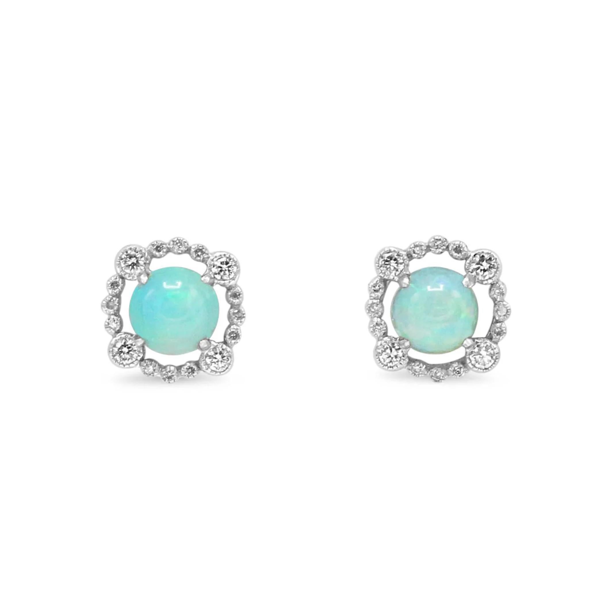 A Pair of 18ct White Gold Diamond & Opal Cluster Stud Earrings In Excellent Condition For Sale In Rugby, England