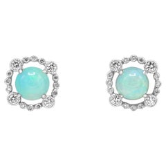 18ct White Gold Diamond & Opal Cluster Stud Earrings