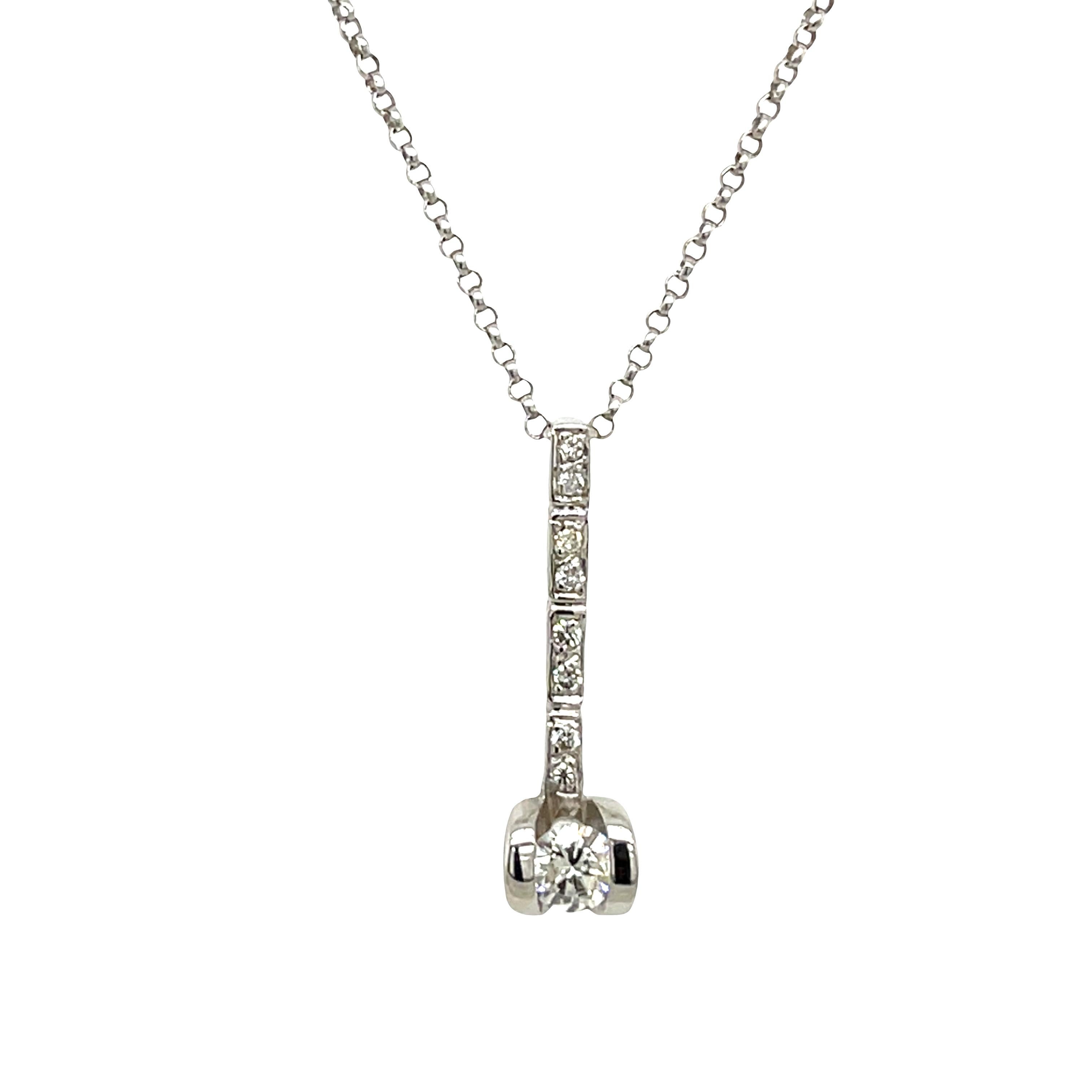 Round Cut 18ct White Gold Diamond Pendant Set With 0.22ct Round Brilliant Cut Diamonds For Sale