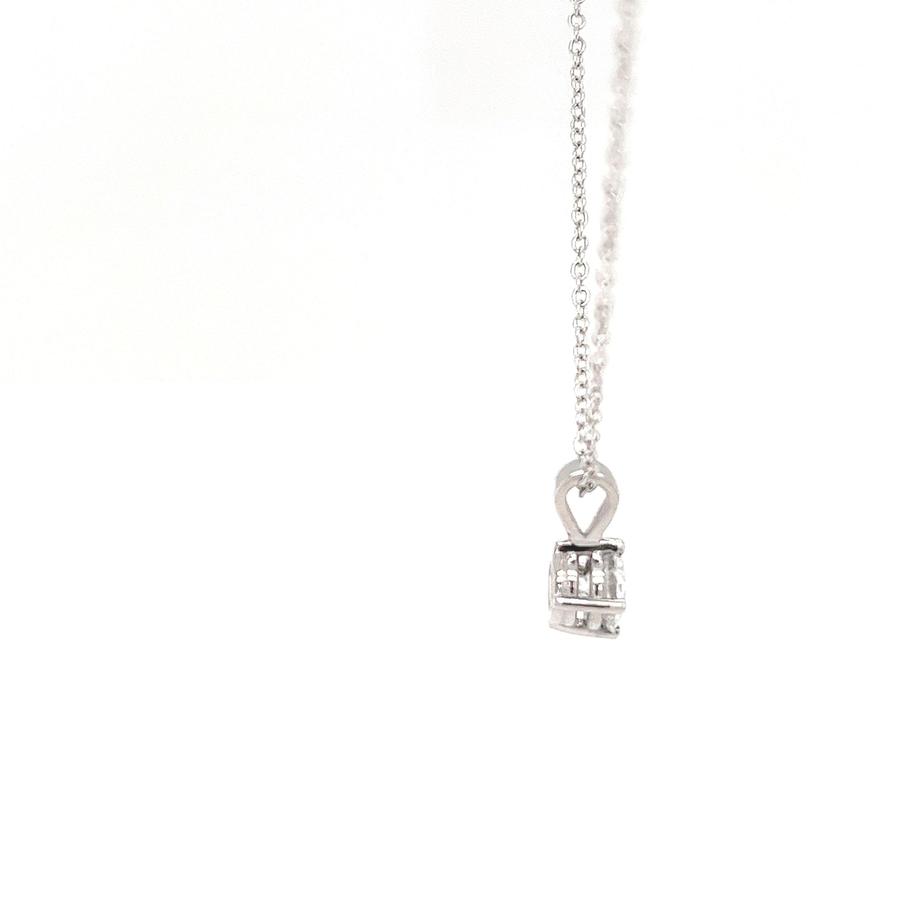 The necklace chain is designed to hold 
the pendant at the center of the chest, set with 1 round brilliant cut diamond 0.41ct E/VVS2 EGL certified
making it a very elegant and beautiful piece of jewellery. 
Total Diamond Weight: 0.41ct
Diamond