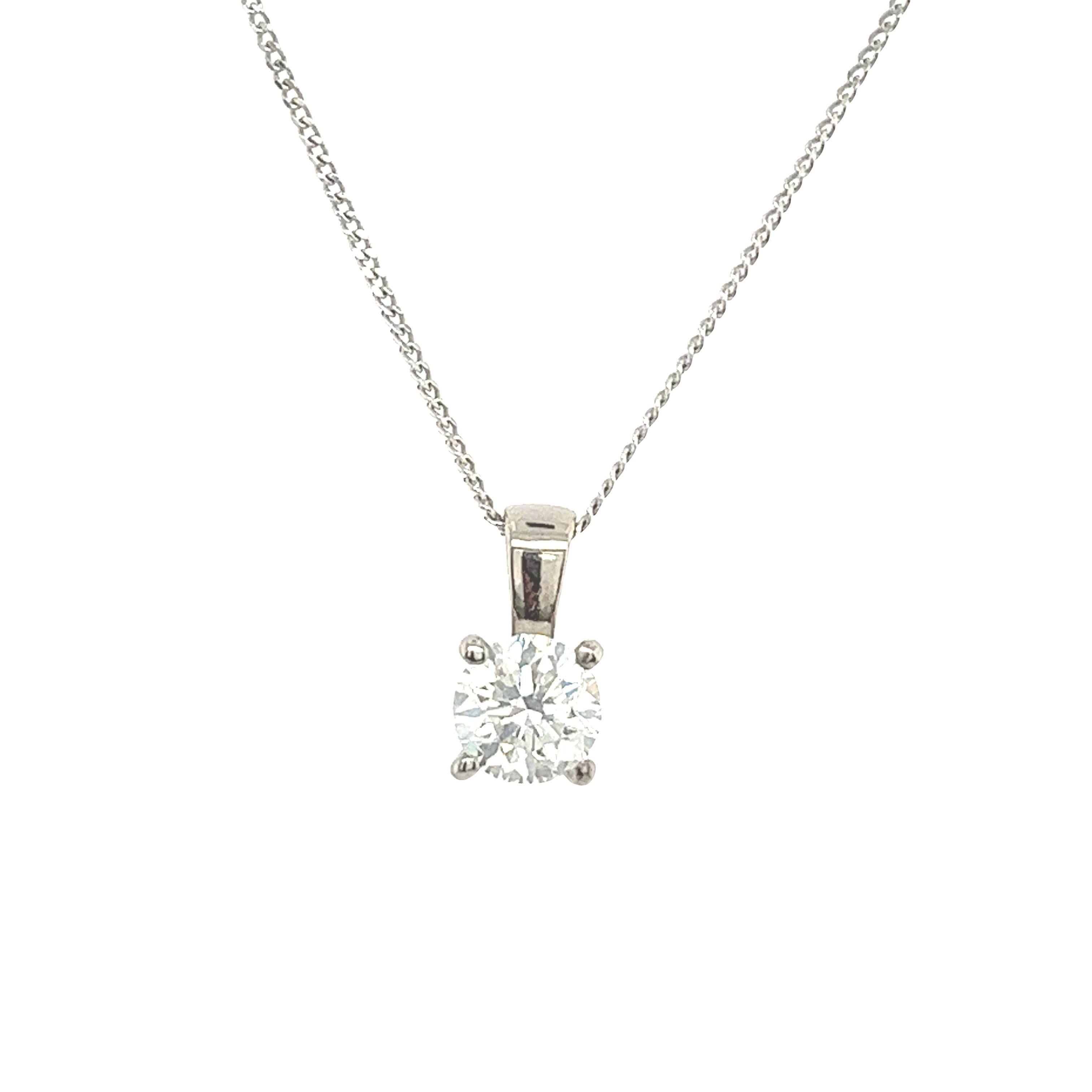 Round Cut 18ct White Gold Diamond Pendant, Suspended from 18