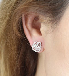 18ct White Gold & Diamond Rose Design Contemporary Earstuds
