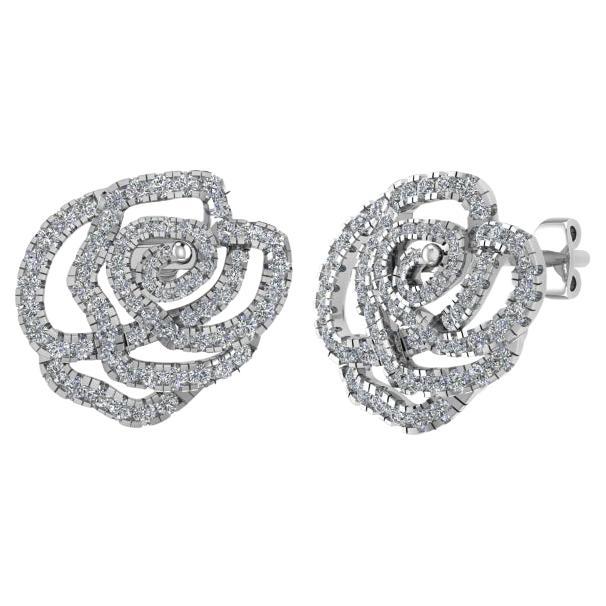 18ct White Gold & Diamond Rose Design Contemporary Earstuds For Sale