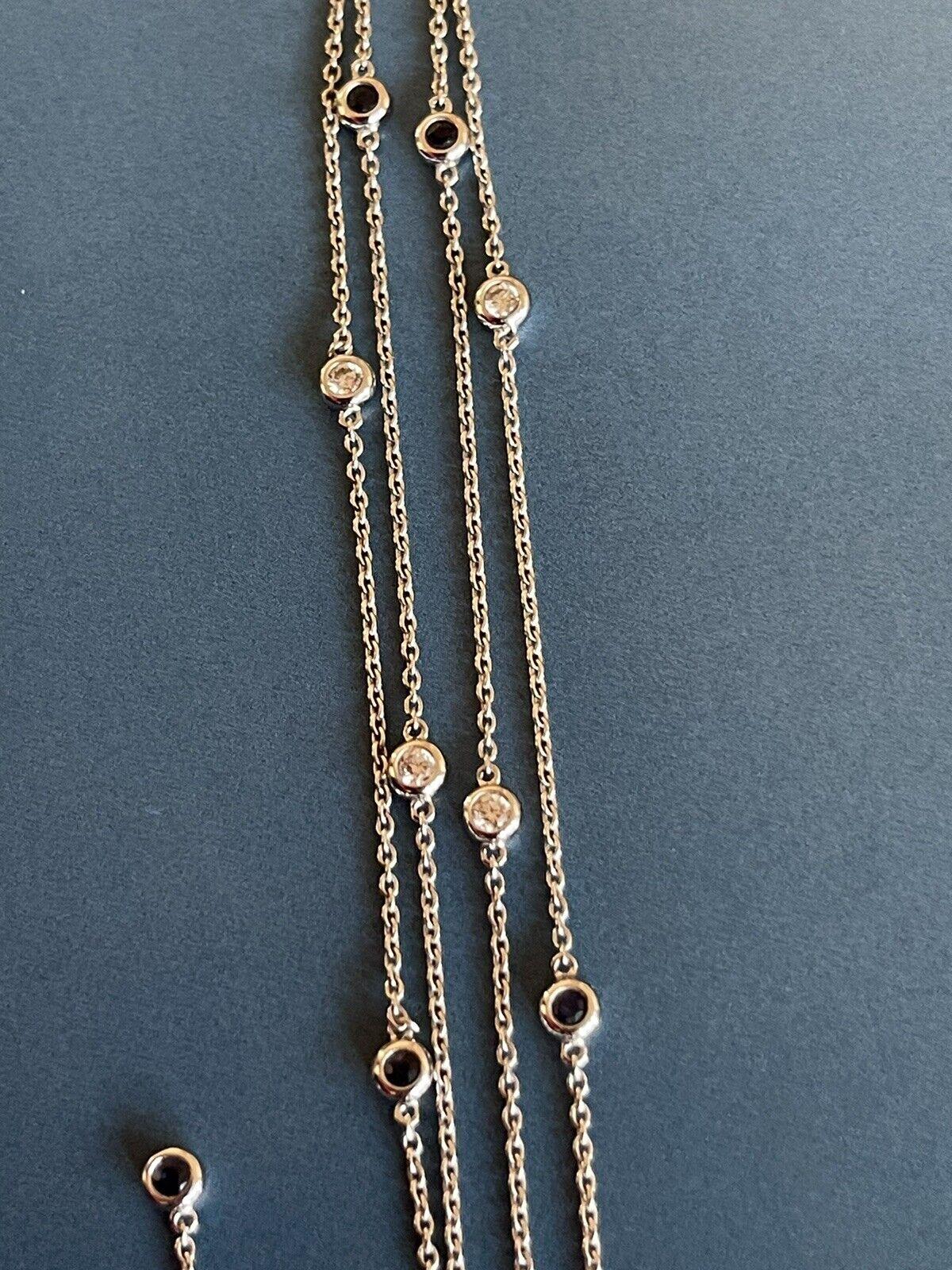 18ct White Gold Diamond Sapphire Necklace 0.50ct By The Yard Chain Half Carat In New Condition For Sale In Ilford, GB