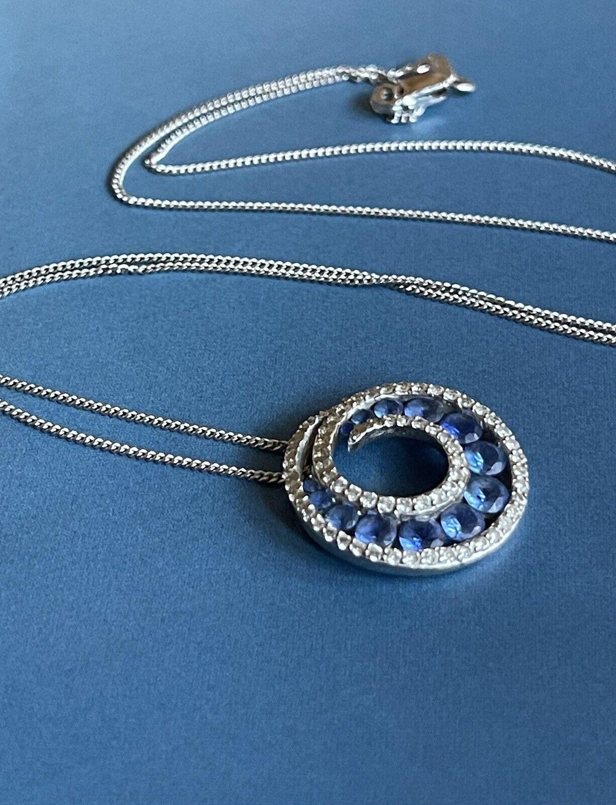 Women's or Men's 18ct White Gold Diamond Sapphire Necklace 0.60ct DIA 2 Carat SAPPHIRE Pendant For Sale