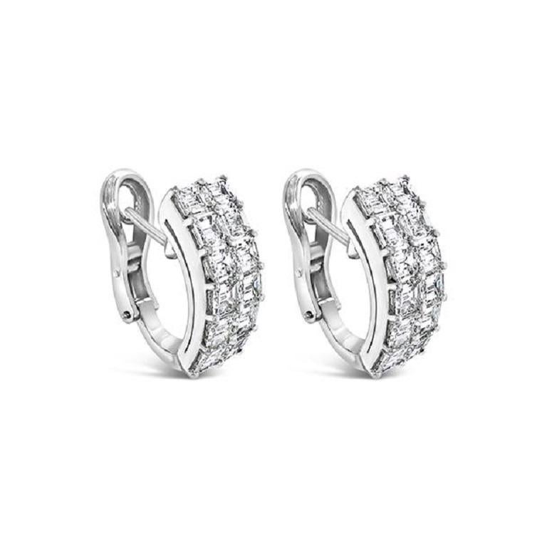 Emerald Cut 18ct White Gold Diamond Set Earrings For Sale