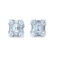 18ct White Gold Diamond Square Cluster Stud Earrings 2.1ct 4.0g