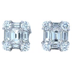 18ct White Gold Diamond Square Cluster Stud Earrings 2.1ct 4.0g