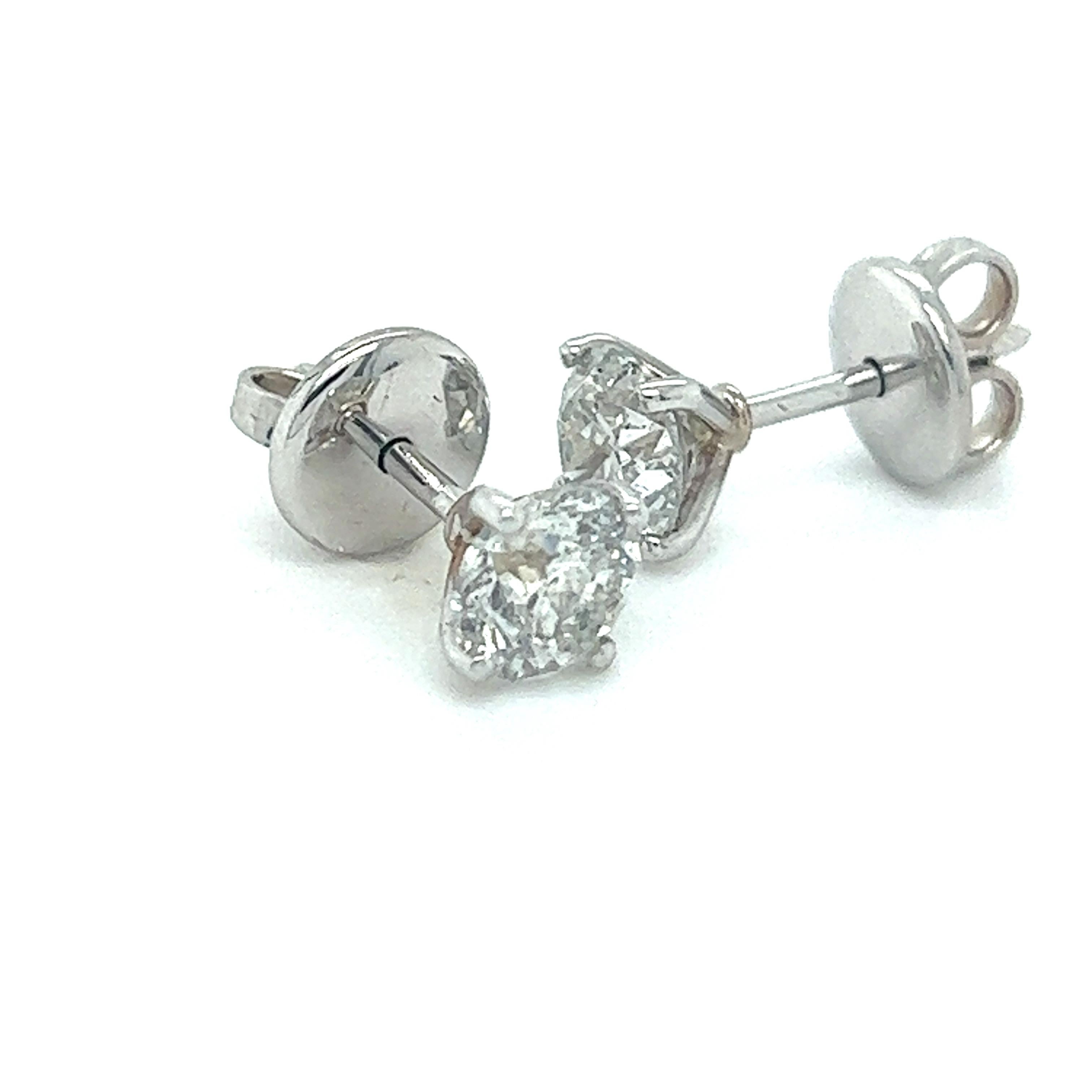 Brilliant Cut 18ct white gold diamond stud earrings, 1.42ct H Colour Si  For Sale