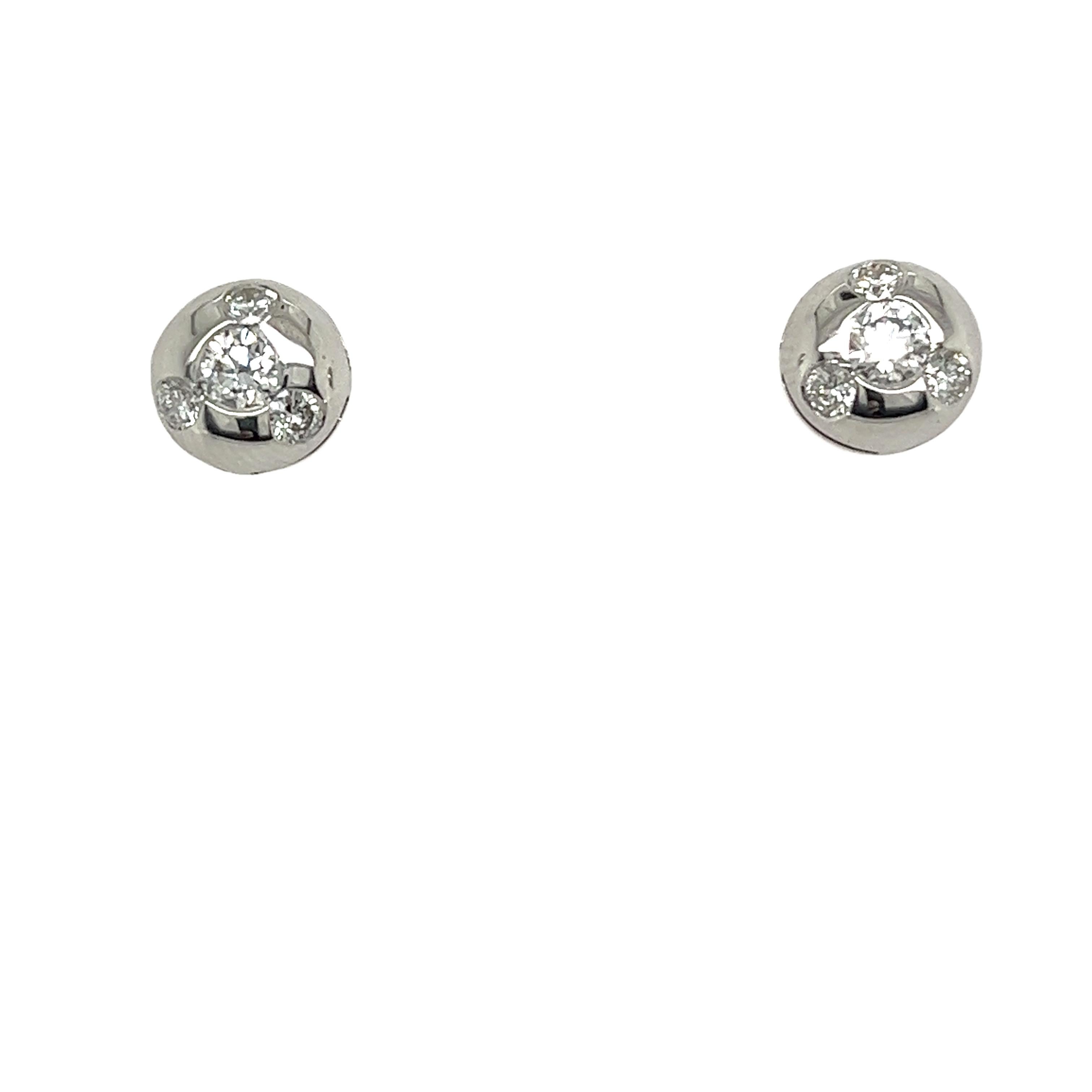 Round Cut 18ct White Gold Diamond Stud Earrings Set With 0.38ct Natural Diamonds For Sale