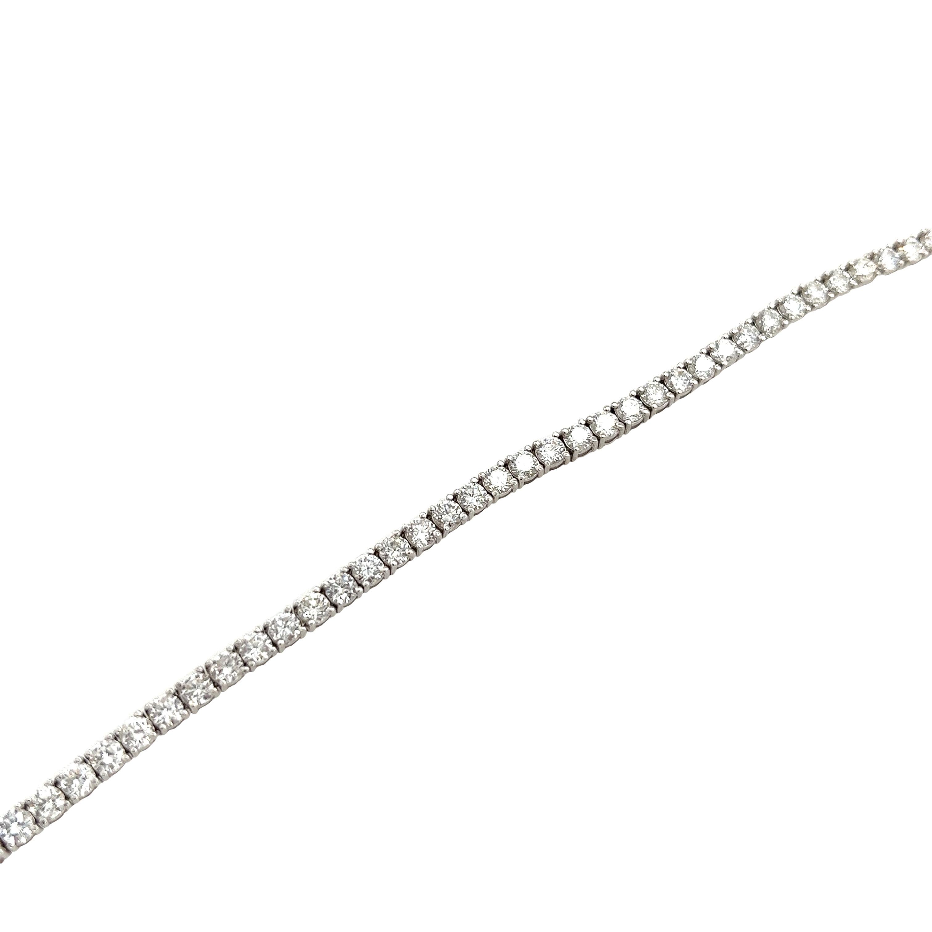 Round Cut 18ct White Gold Diamond Tennis Bracelet Set With 5.14ct F/SI Natural Diamonds For Sale