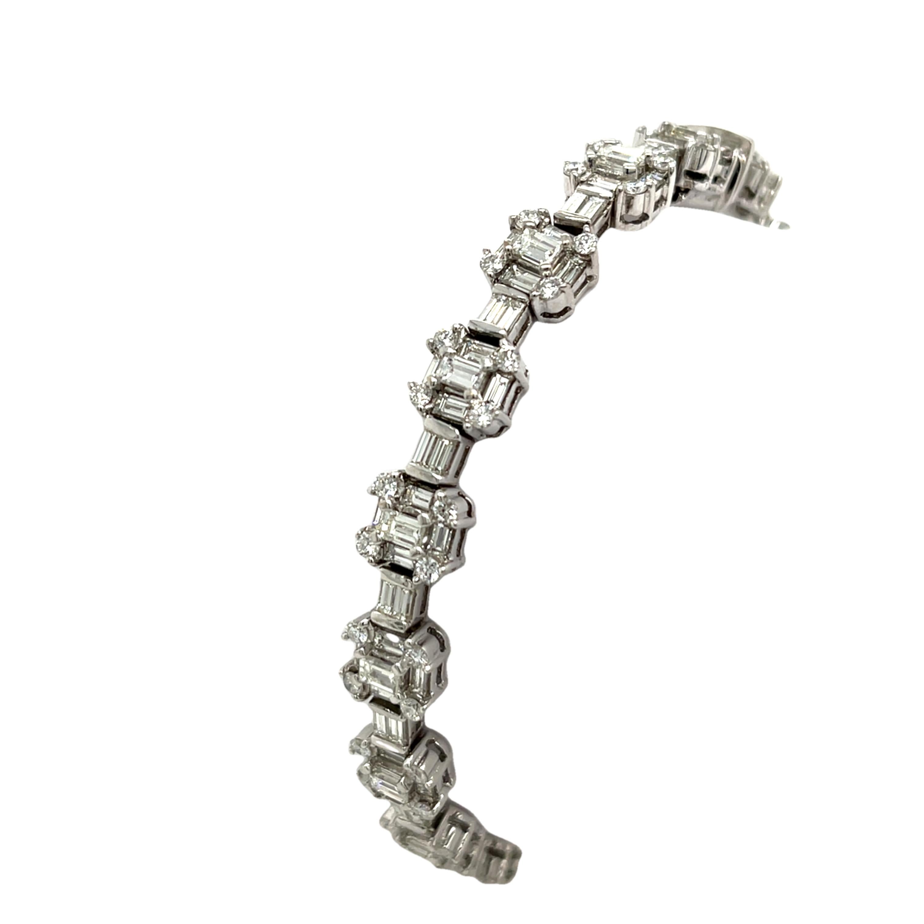 Baguette Cut 18ct White Gold Diamond Tennis Bracelet Set With 6.0ct G/VS2 Natural Diamonds