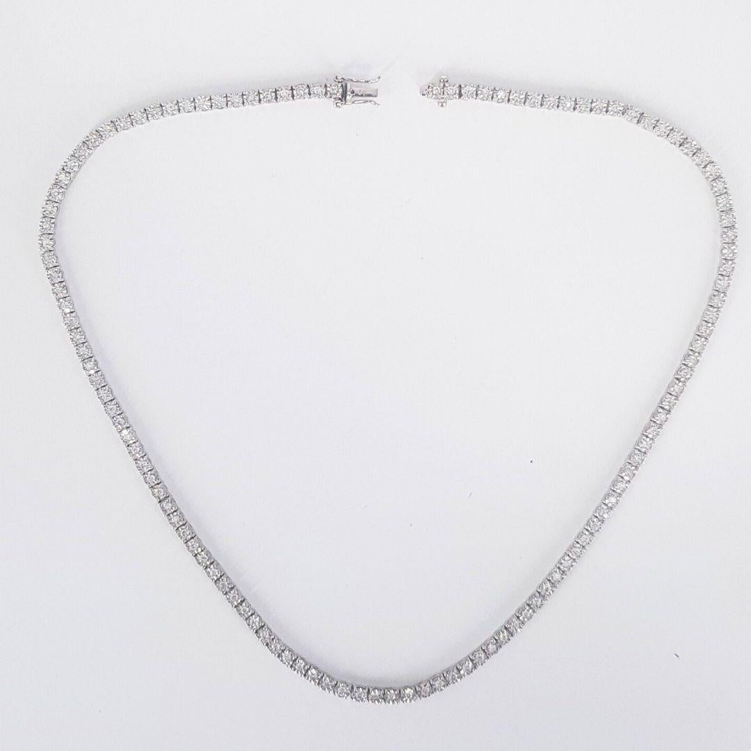 Women's or Men's 18ct White Gold Diamond Tennis Necklace For Sale