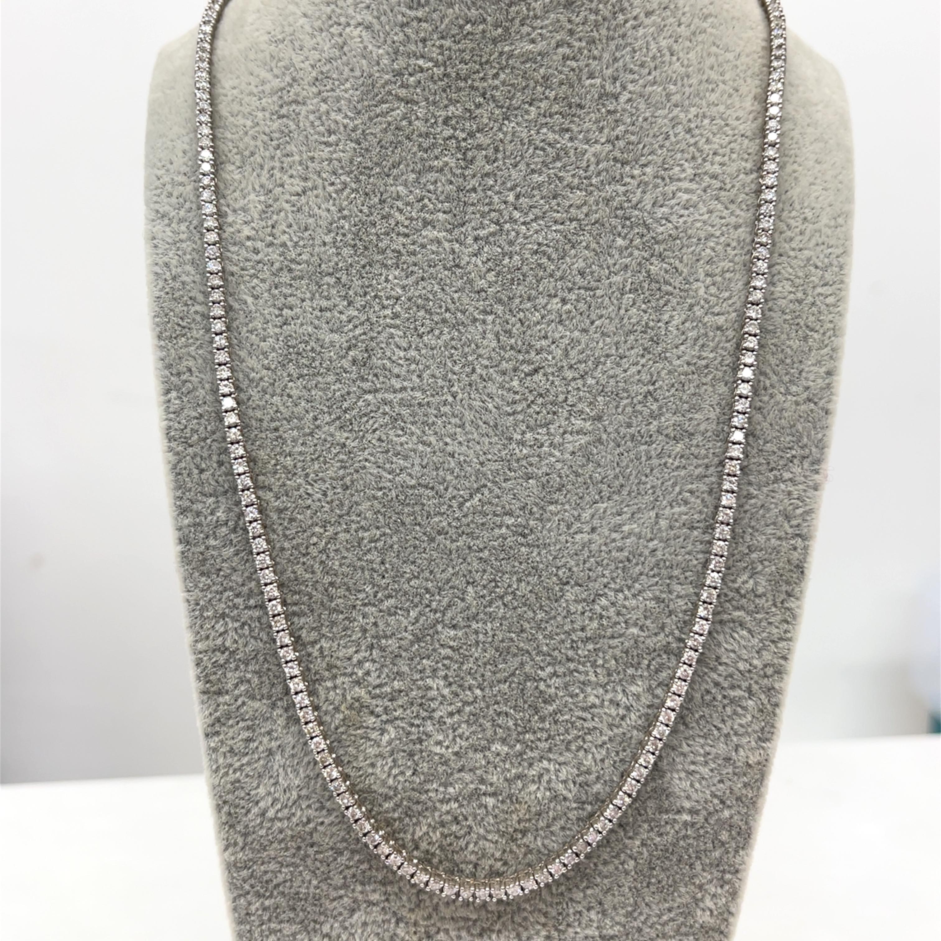 Round Cut 18ct White Gold Diamond Tennis Necklace Set With 4.30ct H/SI1 Natural Diamonds