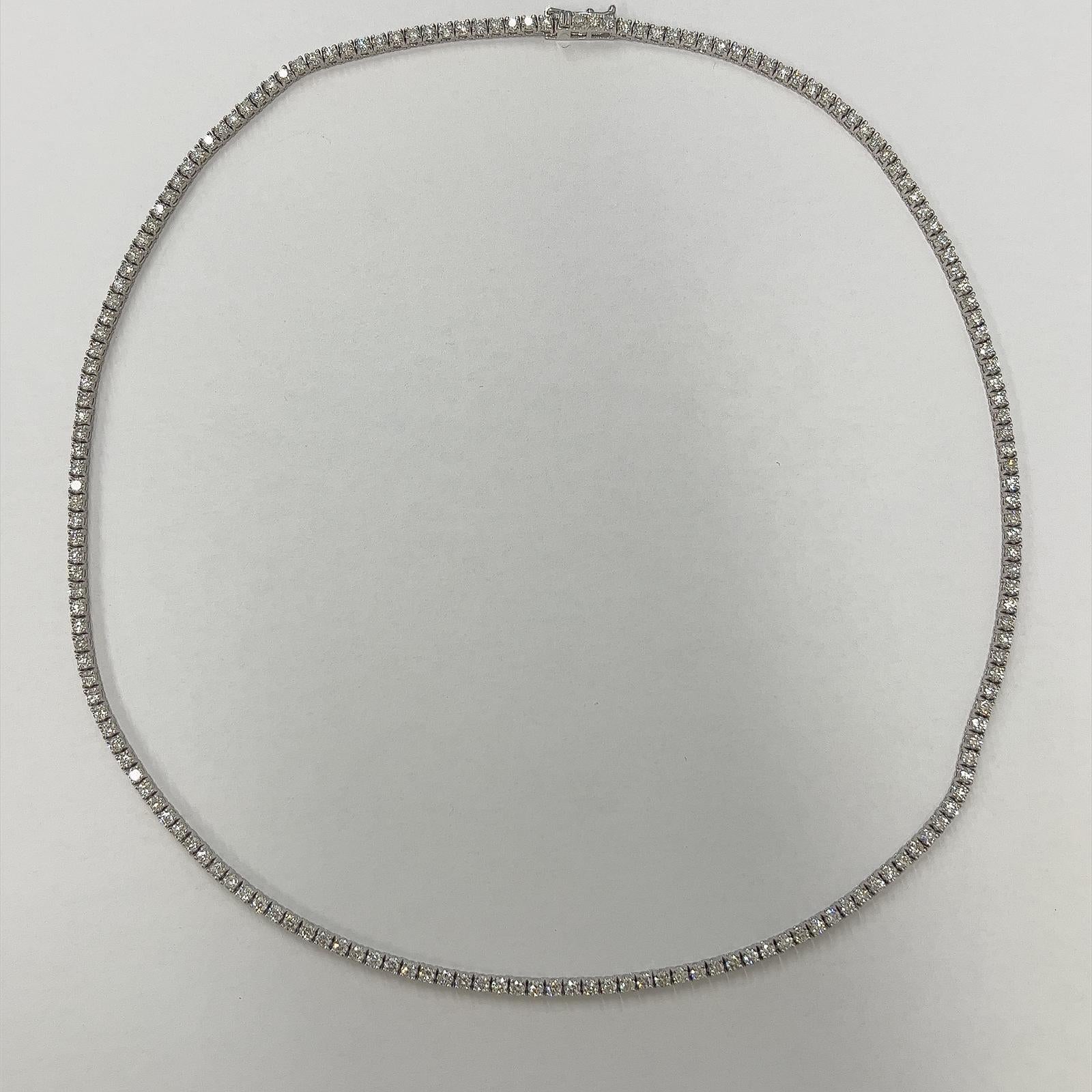 Elevate your jewelry collection with this exquisite 18ct White Gold Diamond 
Tennis Necklace, featuring 5.25 carats of sparkling H/SI1 natural diamonds. 
This luxurious piece combines timeless elegance with modern 
sophistication, making it the