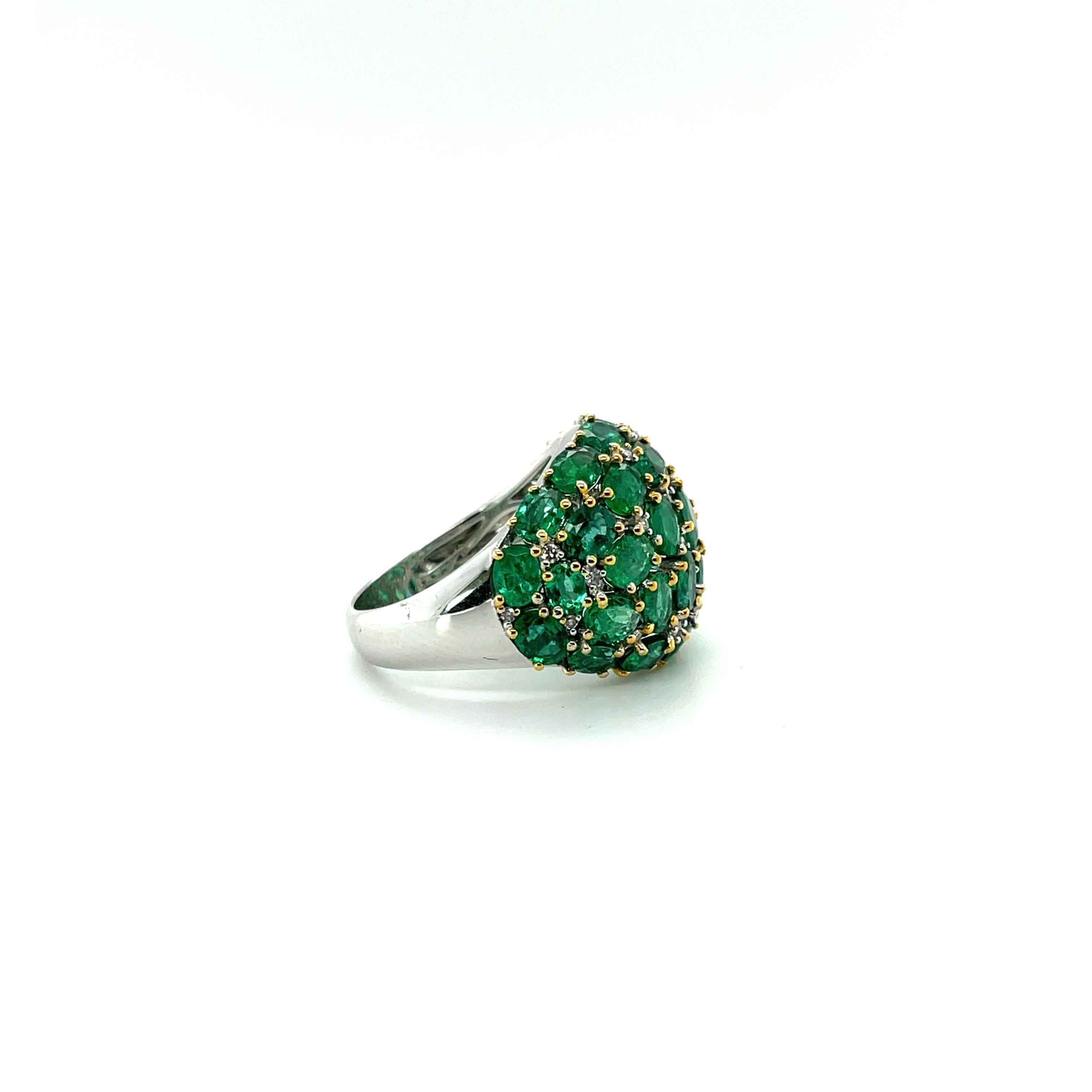 Oval Cut 18ct White Gold Dome Emerald and Diamond Ring For Sale