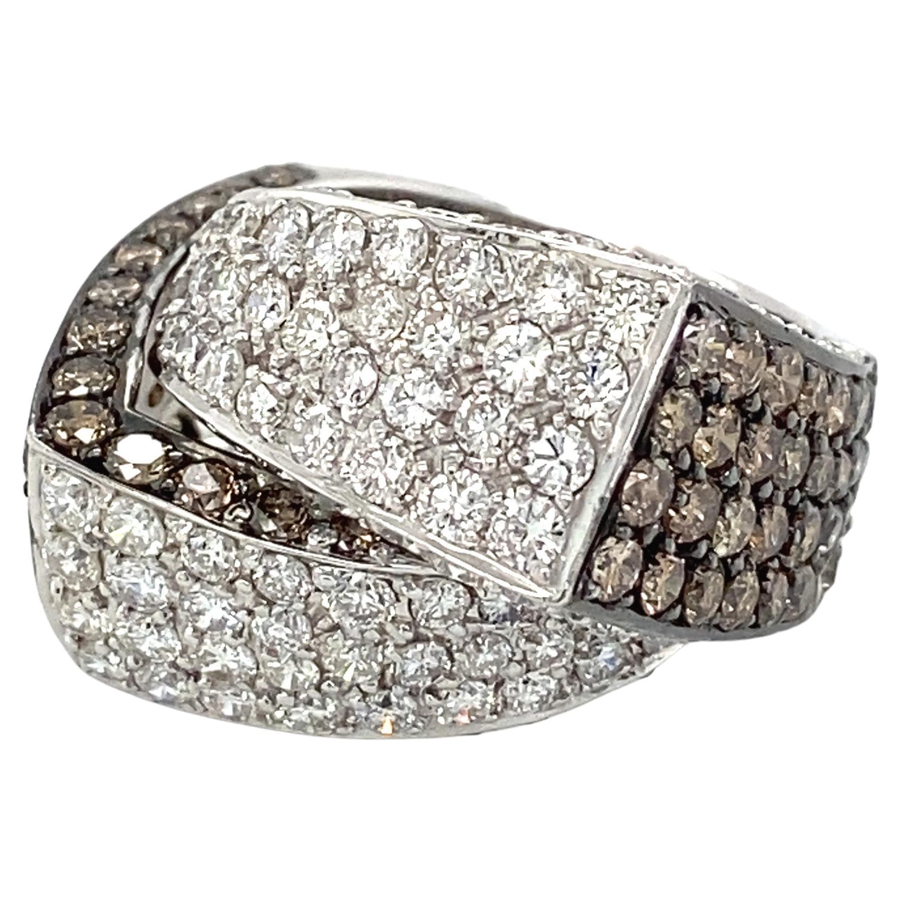18ct White Gold Diamond Dress Ring with White and Cognac Diamonds For