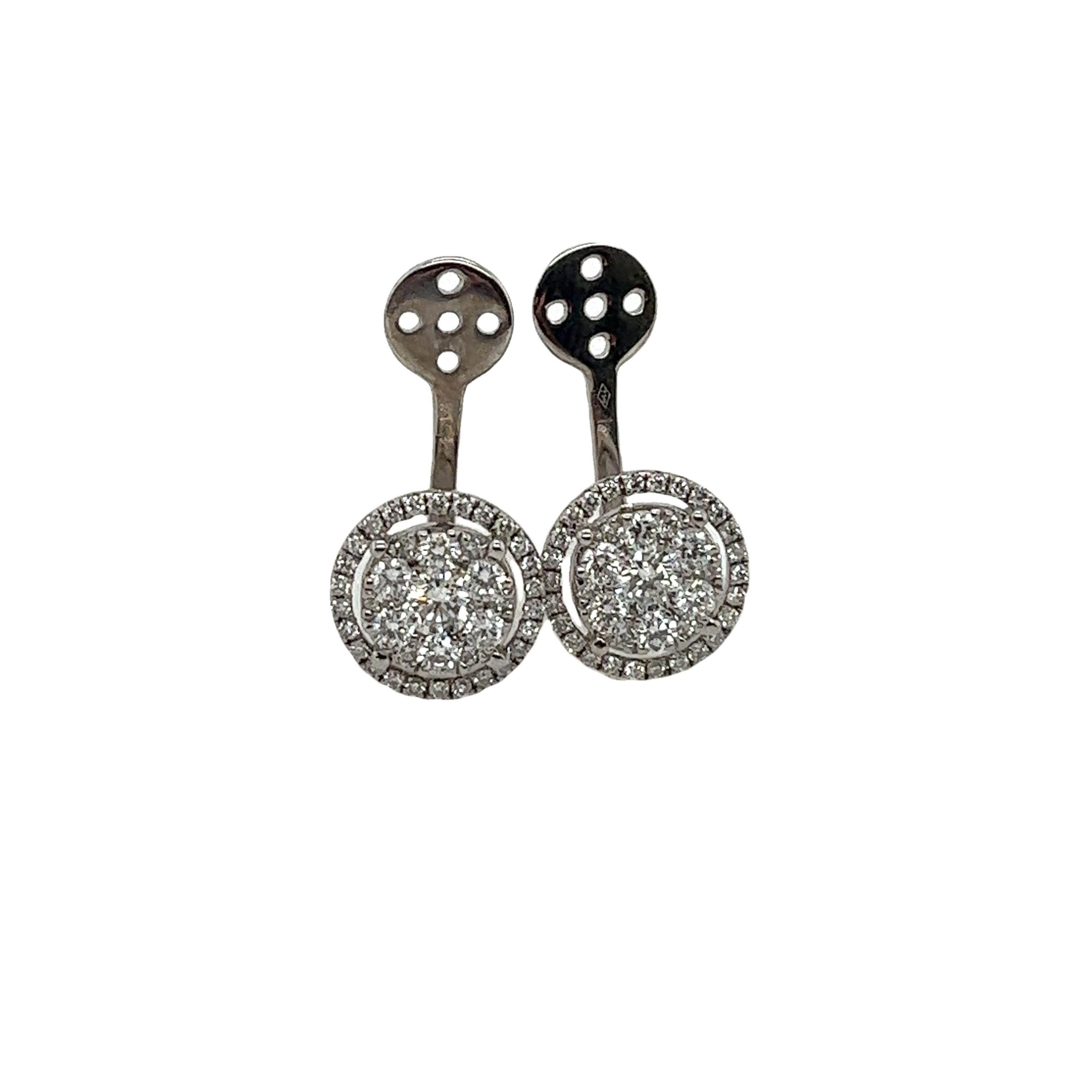 Round Cut 18ct White Gold Earring Jackets fit Behind any Stud Earring, with 1.0ct Diamonds For Sale