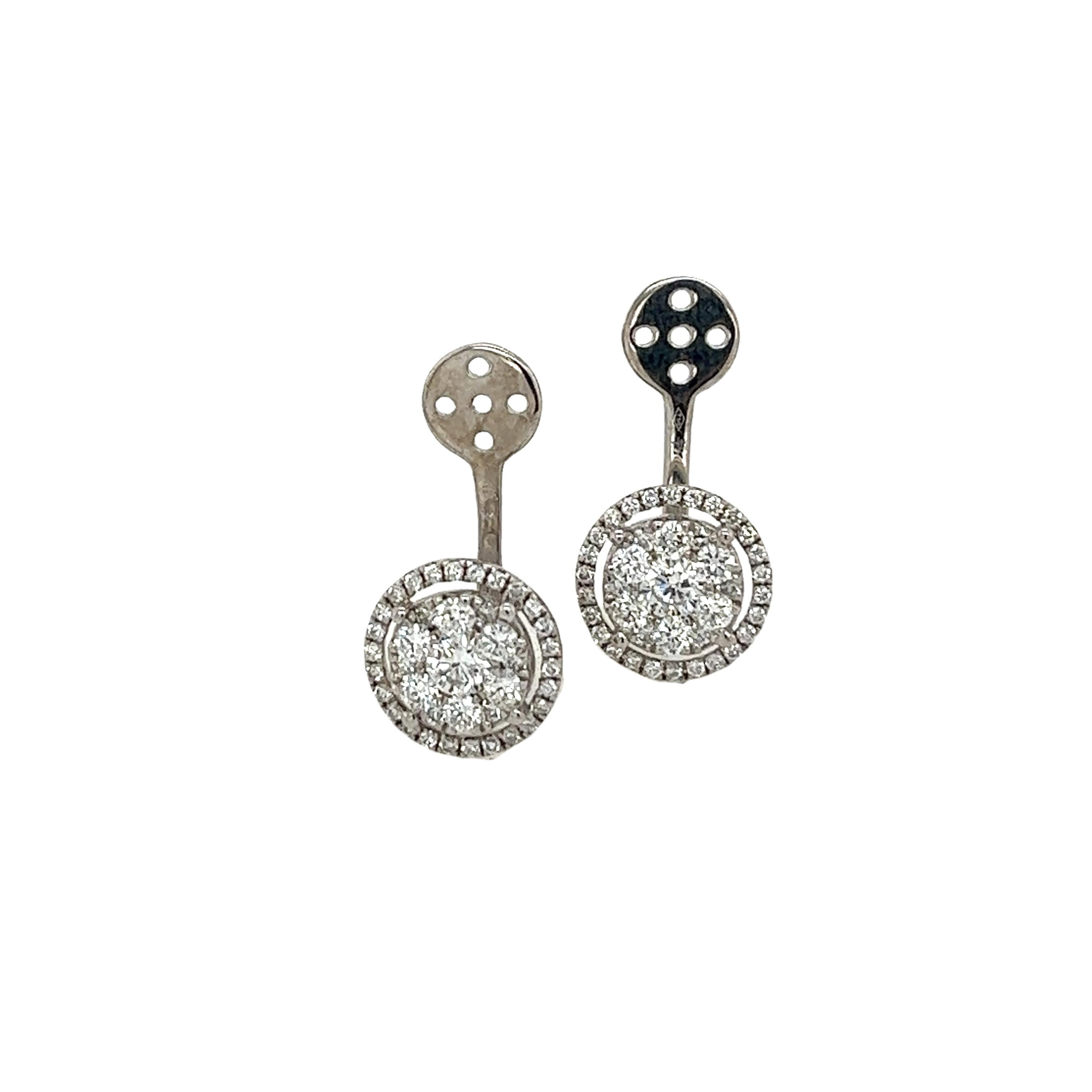 Women's 18ct White Gold Earring Jackets fit Behind any Stud Earring, with 1.0ct Diamonds For Sale