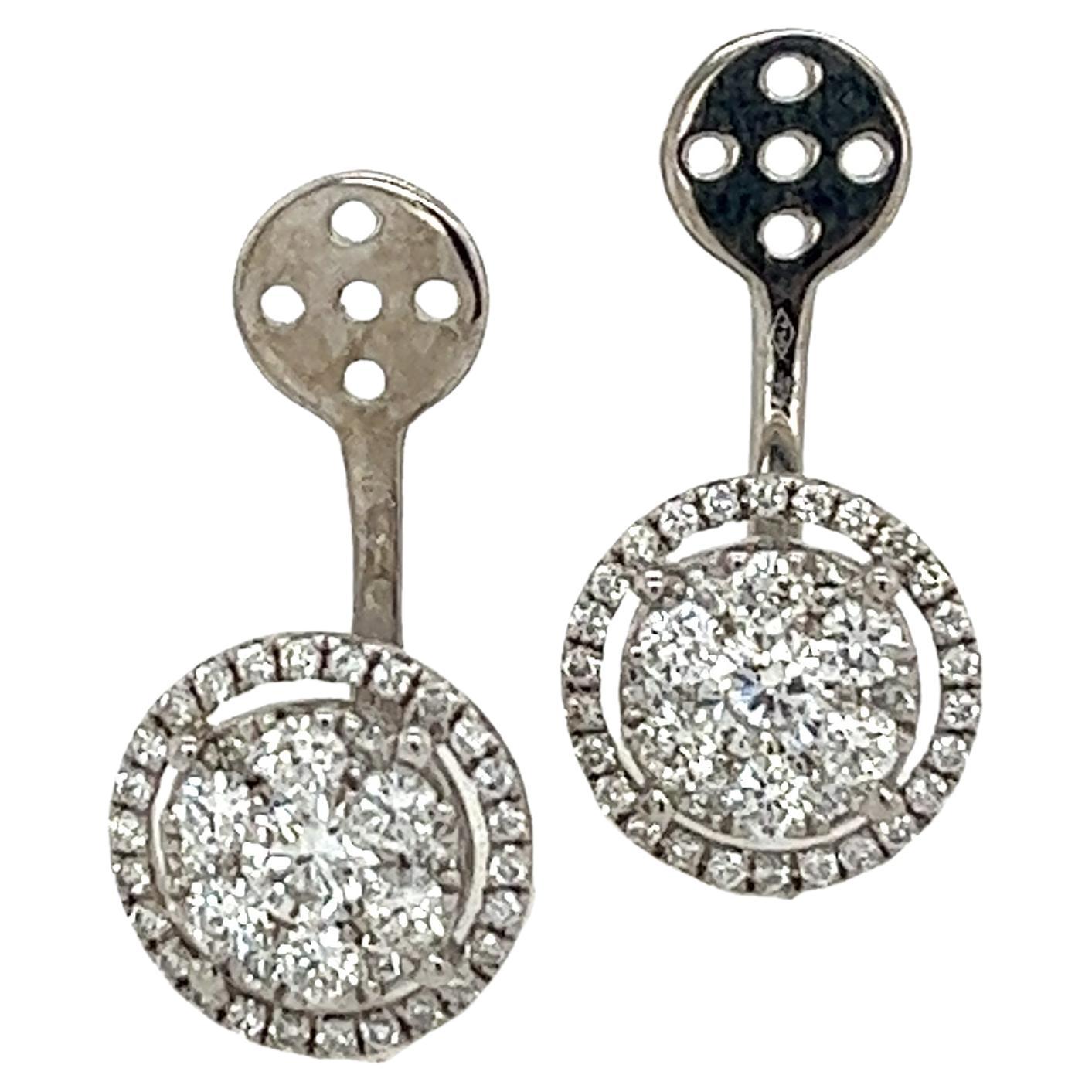 18ct White Gold Earring Jackets fit Behind any Stud Earring, with 1.0ct Diamonds For Sale