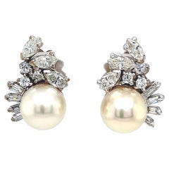 18ct White Gold Earrings Set With 2 Cultured Pearls and 1.90ct Diamonds