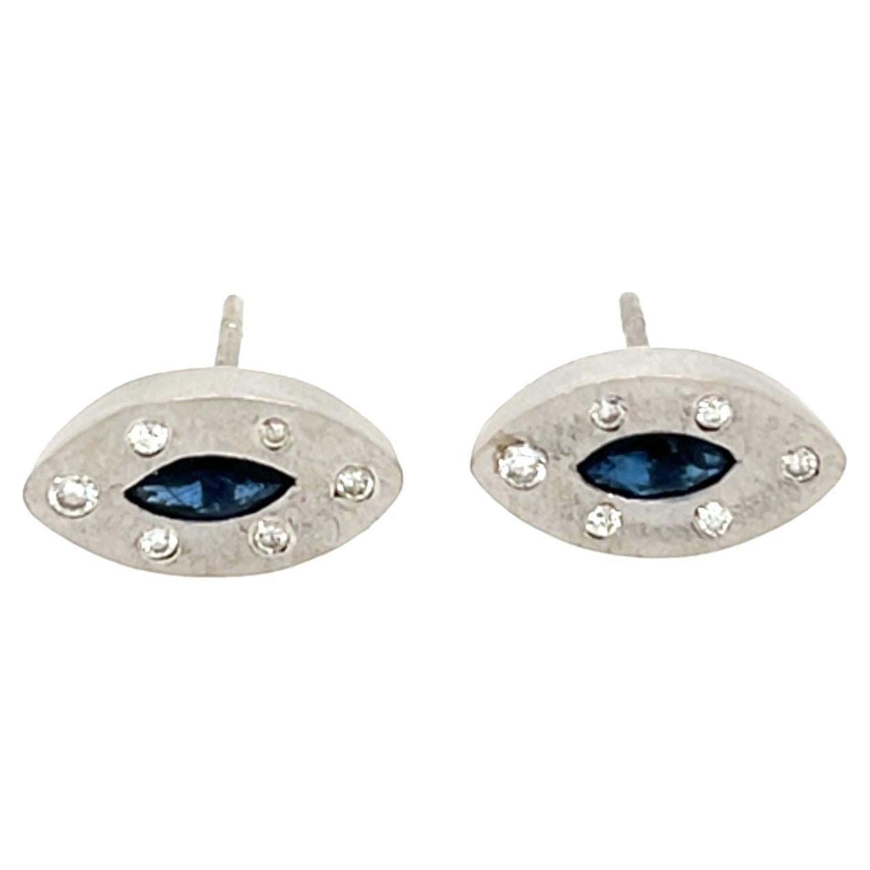 18ct White Gold Earrings Set With Marquise Sapphires & 12 Diamonds