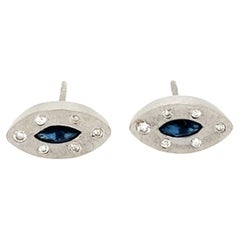 18ct White Gold Earrings Set With Marquise Sapphires & 12 Diamonds