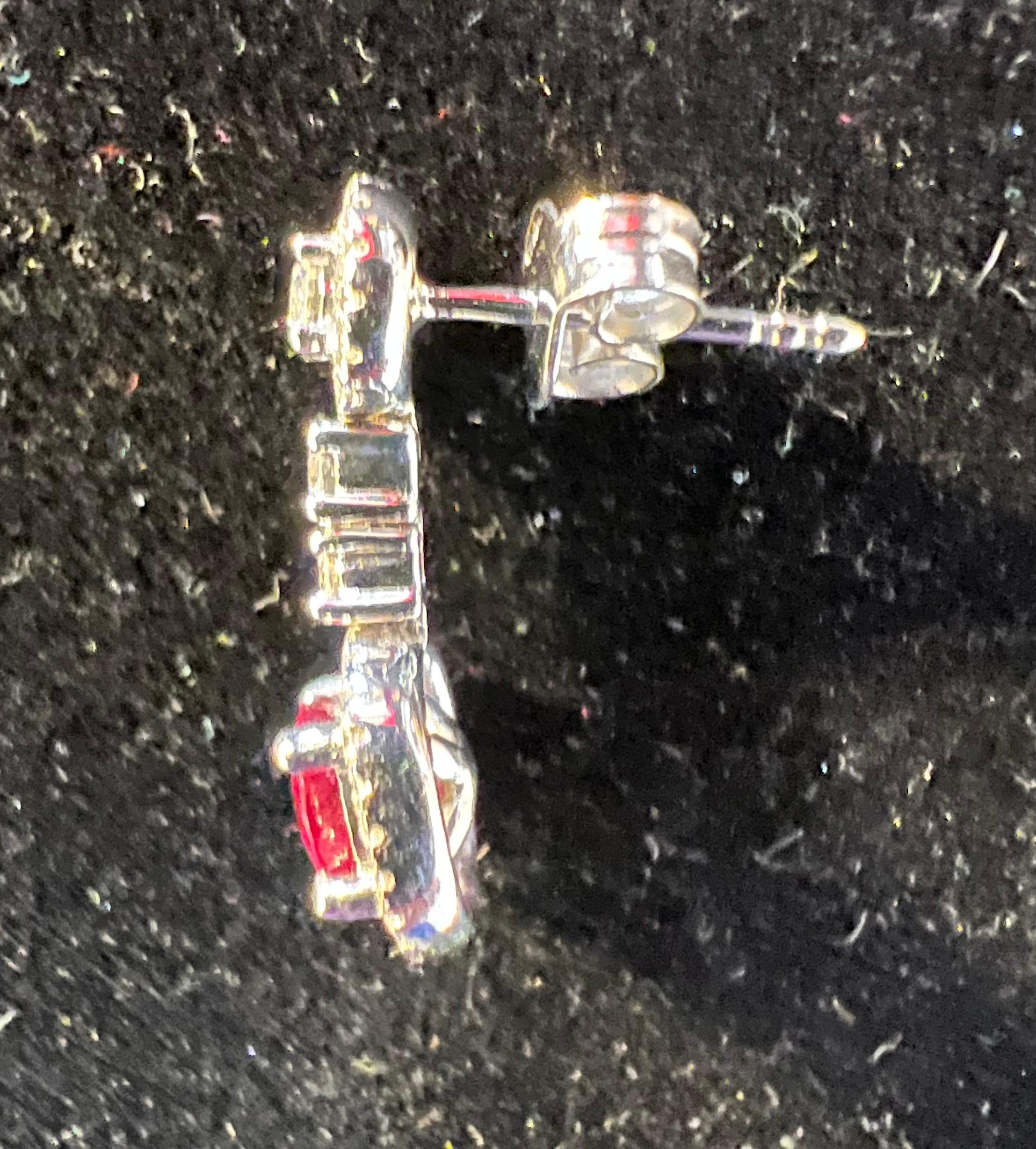 Art Deco 18 Carat White Gold Earrings Set with Rubies and Brilliants