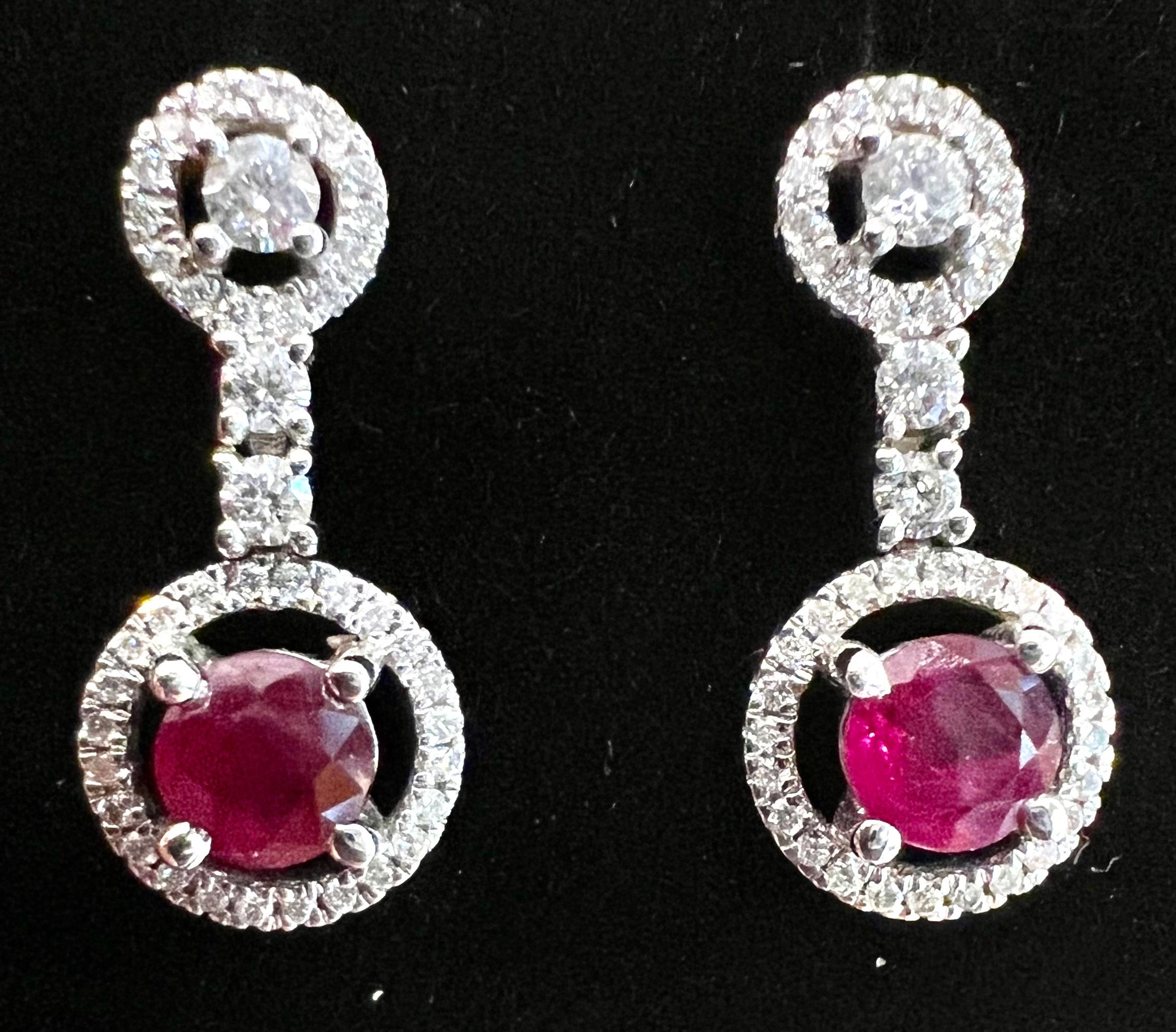 Women's 18 Carat White Gold Earrings Set with Rubies and Brilliants