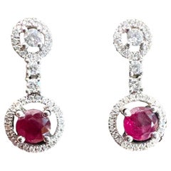 18 Carat White Gold Earrings Set with Rubies and Brilliants
