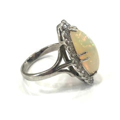 18 Carat White Gold Edwardian Opal and Diamond Marquise Shape Cluster Ring