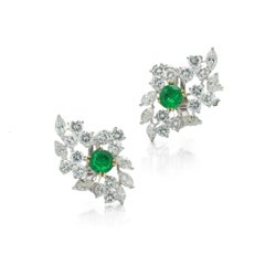 18ct White Gold Emerald and Diamond Cluster Earrings
