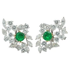 18ct White Gold Emerald and Diamond Cluster Earrings