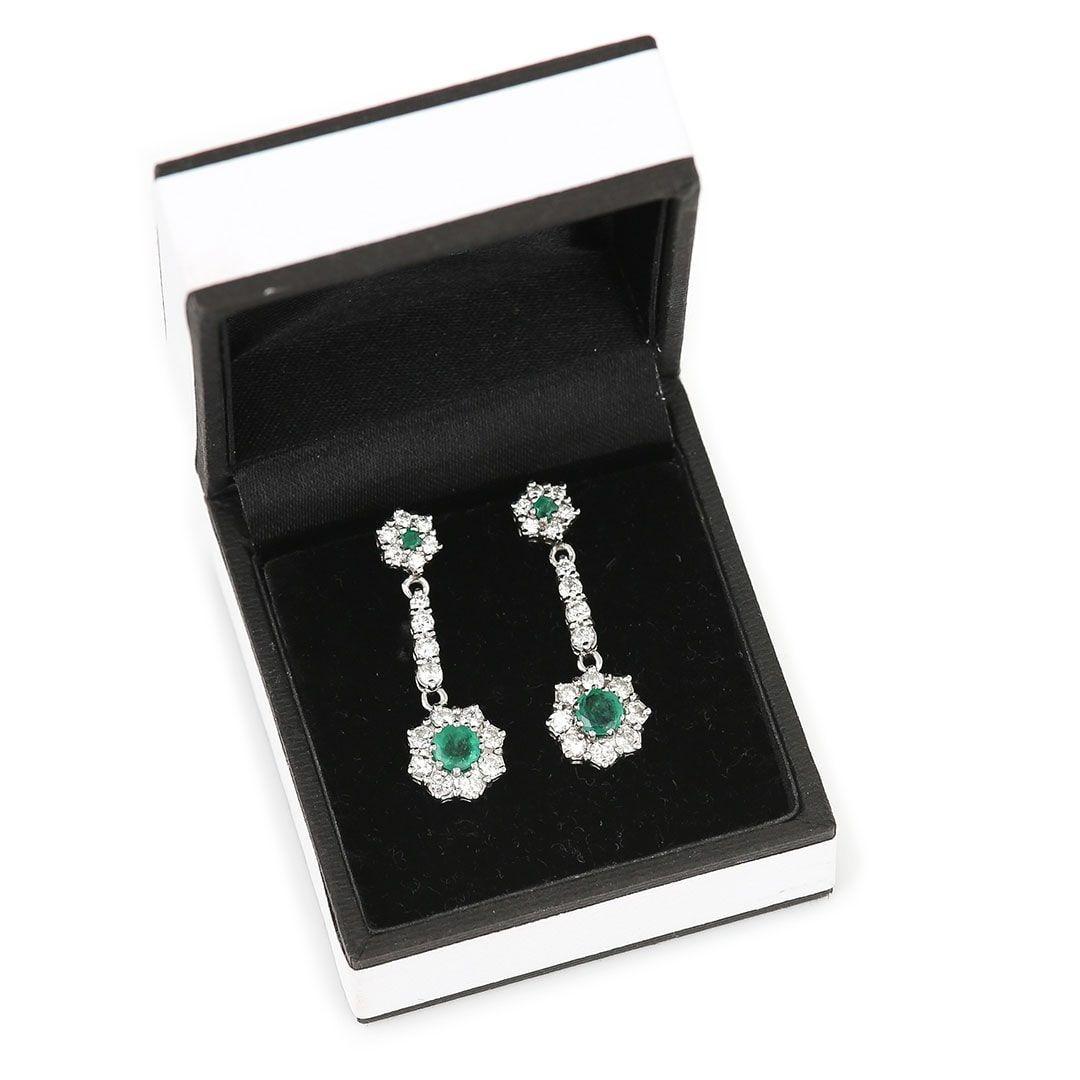 18ct White Gold Emerald and Diamond Drop Earrings For Sale 3