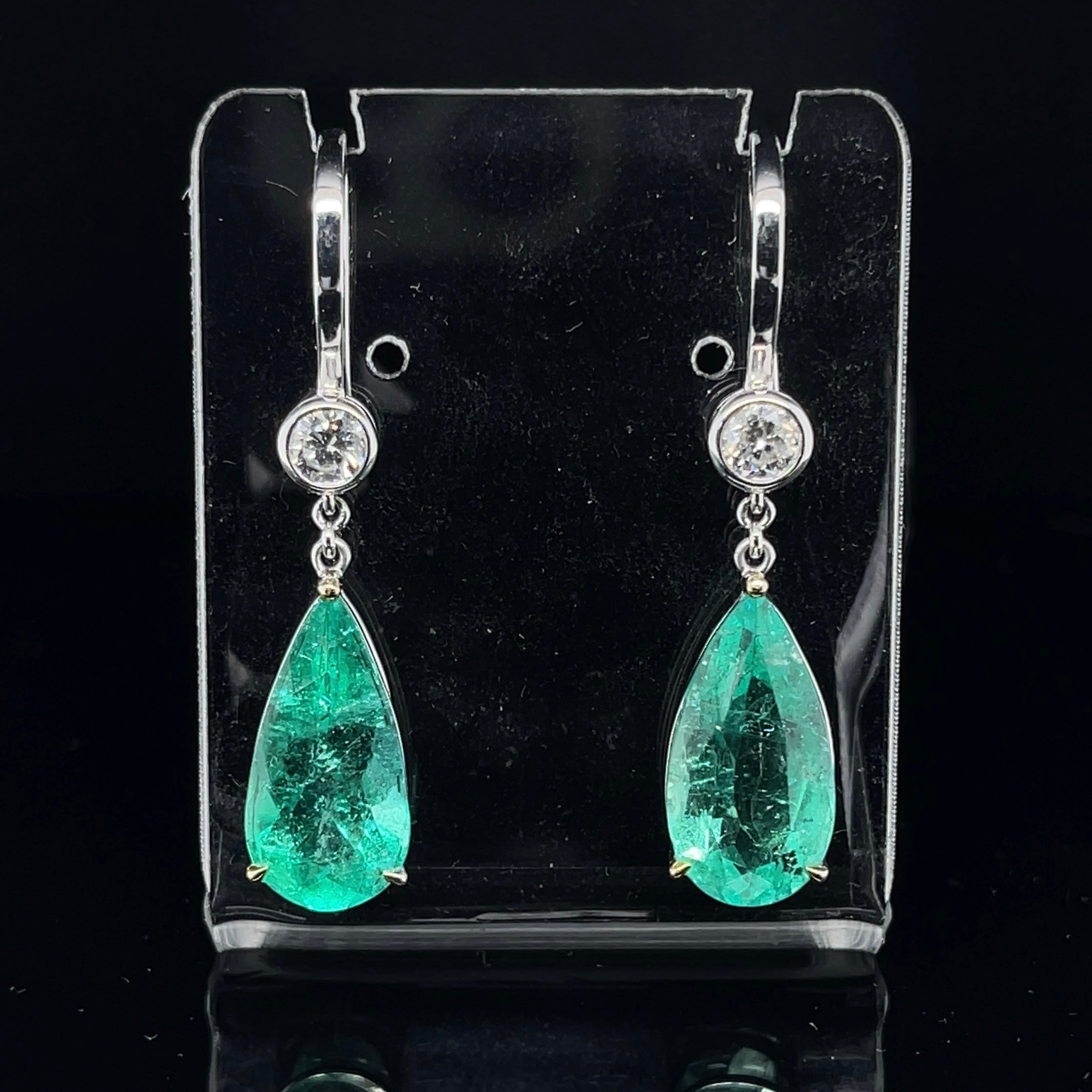 Pear Cut 18CT White Gold Emerald and Diamond Earring For Sale
