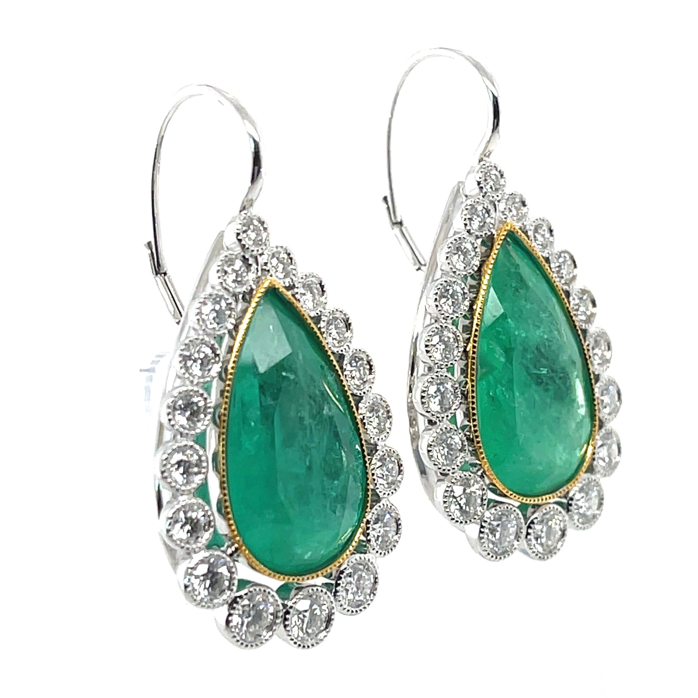 Contemporary 18CT White Gold Emerald and Diamond Earrings For Sale