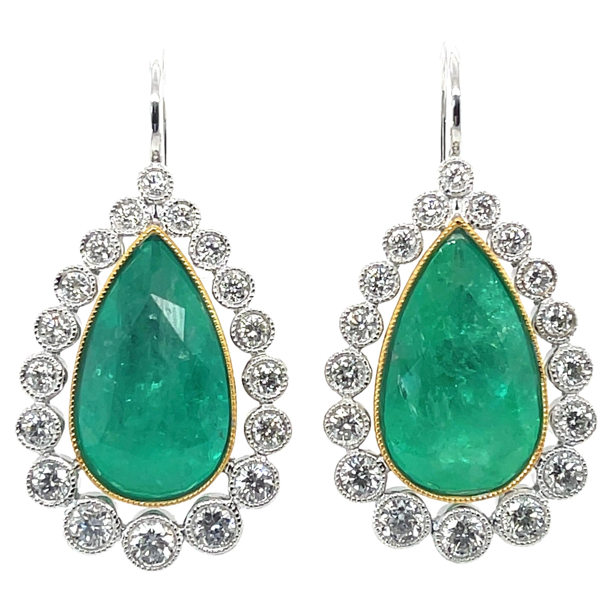 18CT White Gold Emerald and Diamond Earrings For Sale